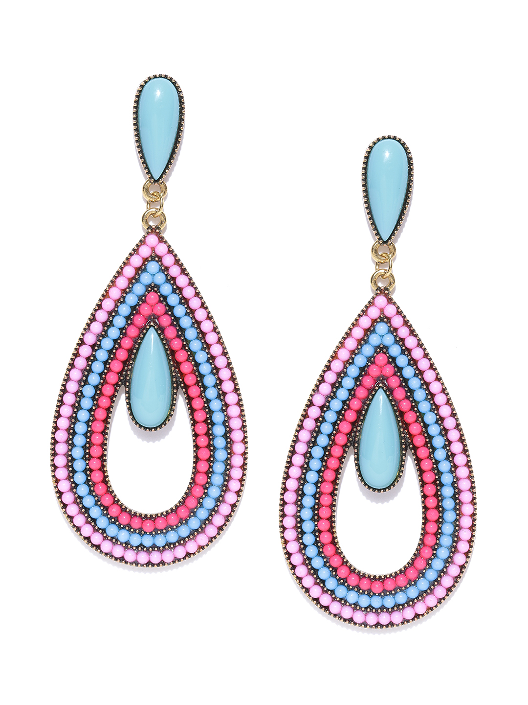 YouBella Multicoloured Gold-Plated Teardrop Shaped Drop Earrings